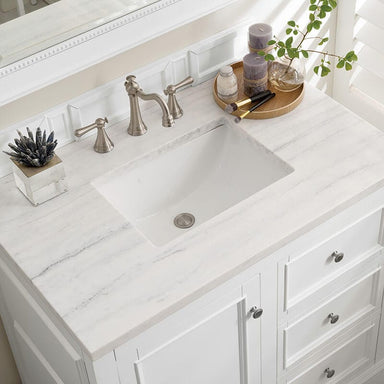 De Soto 36" Double Single Vanity Bright White With Arctic Fall Solid Surface Top