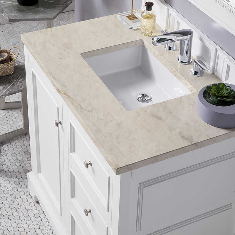 De Soto 36" Single Vanity in Bright White With Tajnar Eclos Top