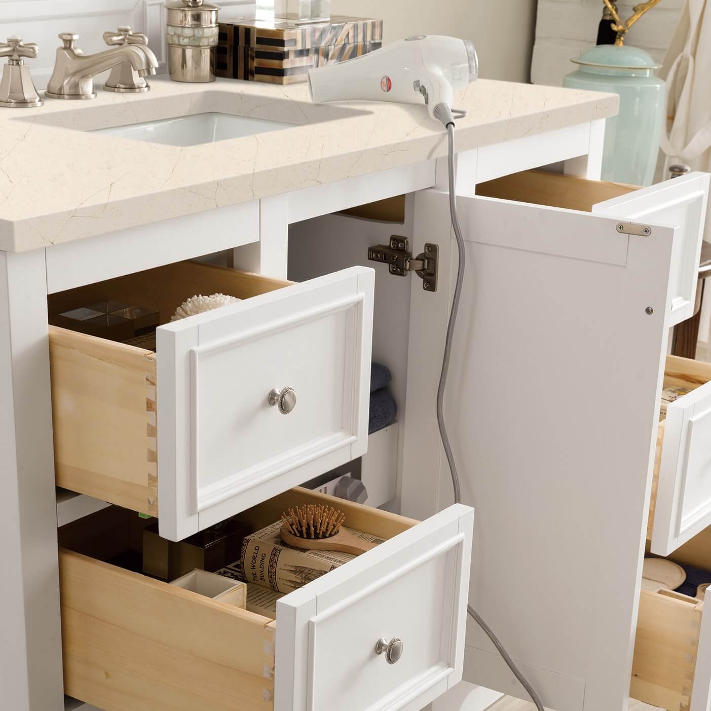 De Soto 48" Double Single Vanity Bright White With Eternal Marfil Silestone Top