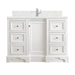 De Soto 48" Double Single Vanity Bright White With Single Hole Faucet White Zeus Silestone Top Backsplash