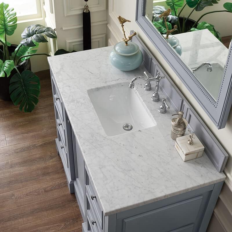 De Soto 48" Double Single Vanity Silver Gray With Carrara Marble Top