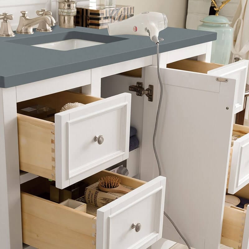 De Soto 48 Inch Single Vanity Bright White With Cala Blue Silestone Top