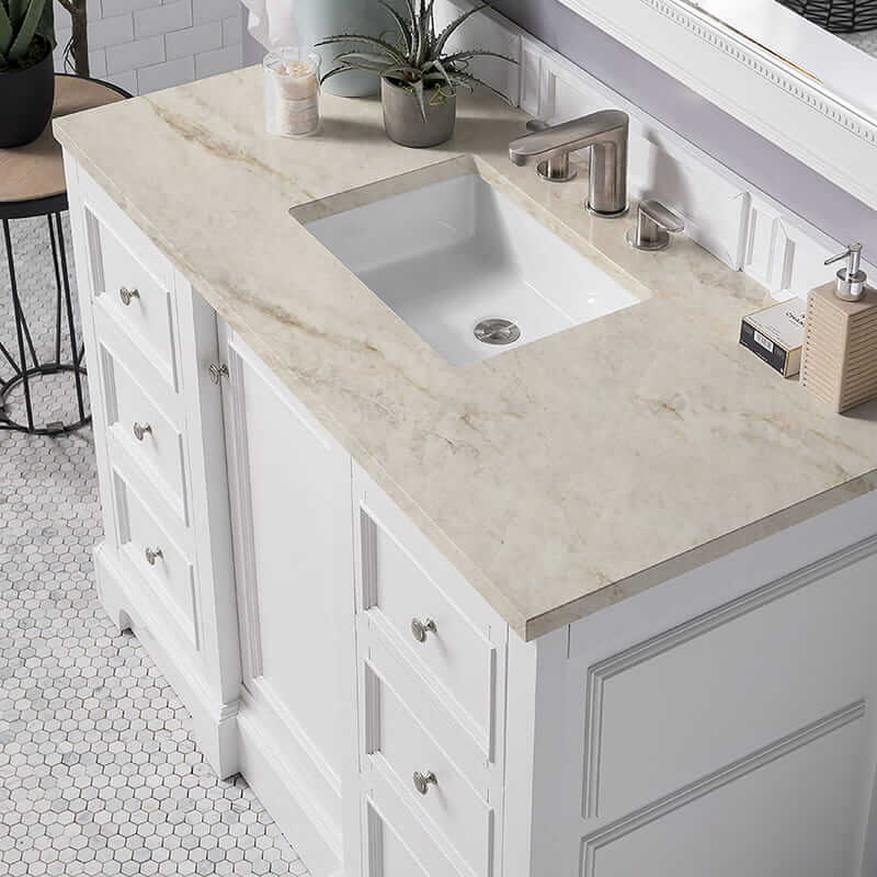 De Soto 48" Single Vanity in Bright White With Tajnar Eclos Top