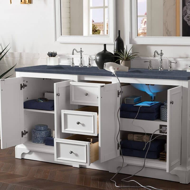 De Soto 72" Double Vanity Set Bright White Soft Close Door Hinges