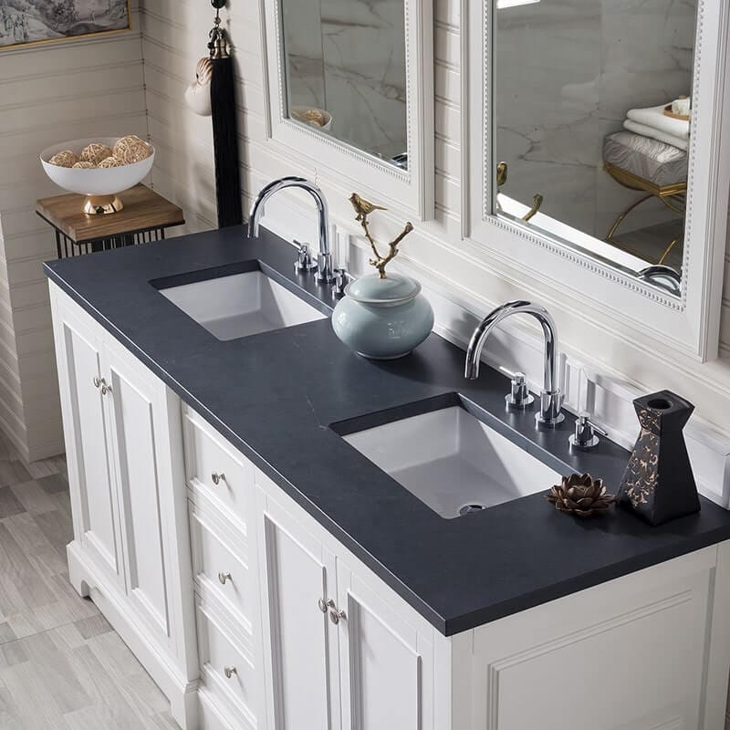 De Soto 72" Double Vanity Set Bright White With Charcoal Soapstone Silestone Top