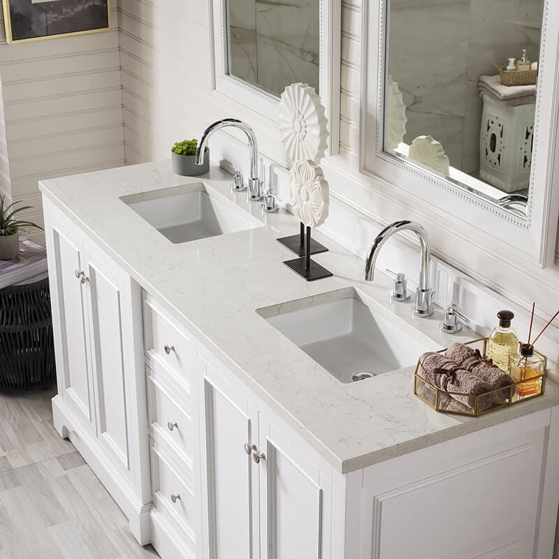 De Soto 72 Inch Double Vanity Set Bright White With Eternal Jasmine Pearl Silestone Top