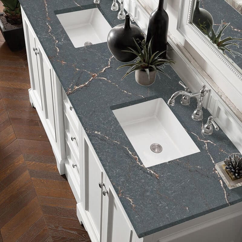 De Soto 72 Inch Double Vanity Set Bright White With Parisien Bleu Silestone Top