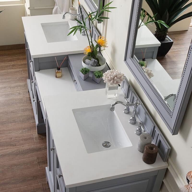 De Soto 82" Double Vanity Set Silver Gray With White Zeus Silestone Top