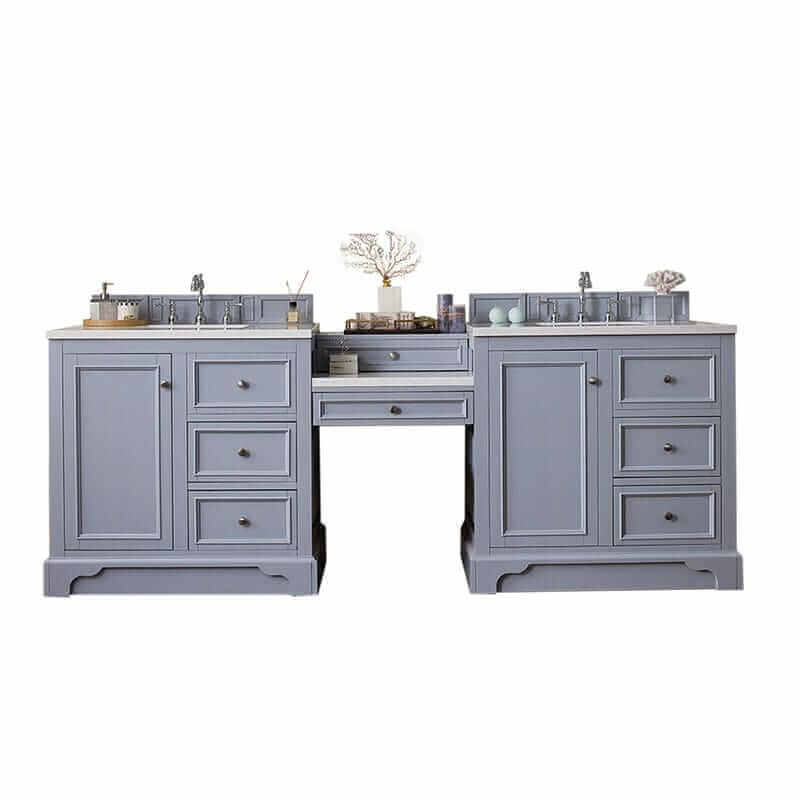 De Soto 94" Double Vanity Set Silver Gray Front View