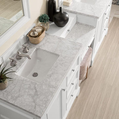 De Soto 94 Inch Double Vanity Set Bright White With Carrara Marble Top