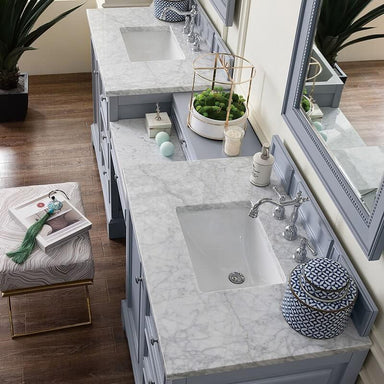 De Soto 94 Inch Double Vanity Set Silver Gray With Carrara Marble Top