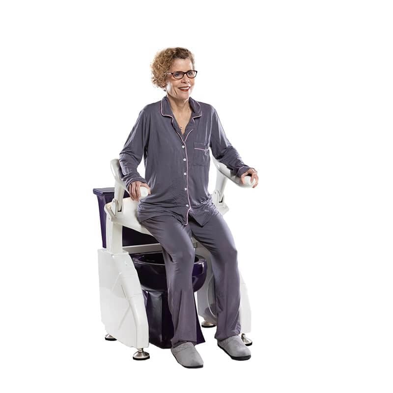 Dignity Lifts Deluxe Toilet Lift With Purple Toilet in Use Step 4
