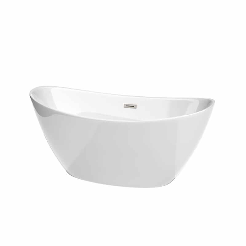 Dorrit 60" Freestanding Acrylic White Bathtub With Brushed Nickel Trim No Faucet Top Front View