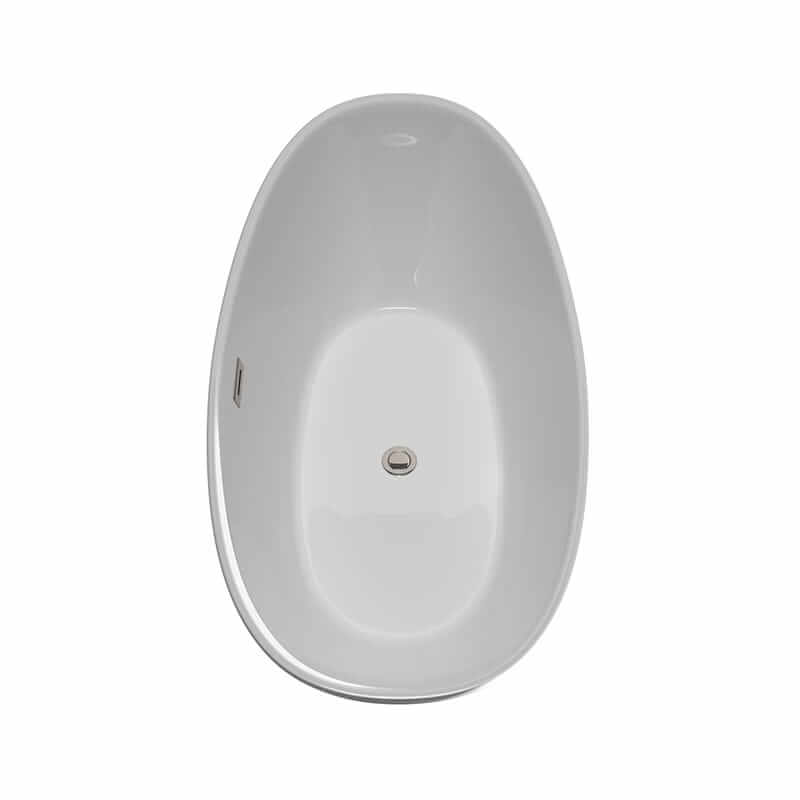 Dorrit 60" Freestanding Acrylic White Bathtub With Brushed Nickel Trim Top Side View