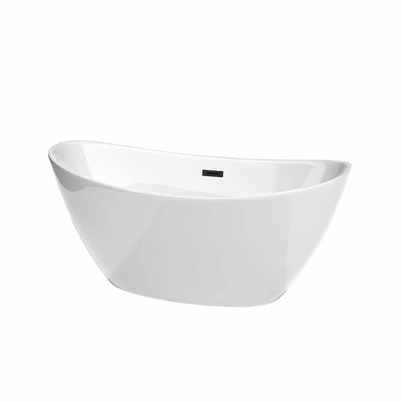 Dorrit 60" Freestanding Acrylic White Bathtub With Matte Black Trim No Faucet Top Front View