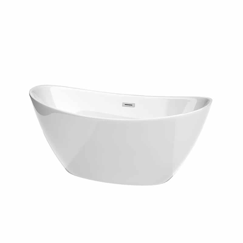 Dorrit 60" Freestanding Acrylic White Bathtub With Polished Chrome Trim No Faucet Top Front View