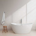 Dorrit 60" Freestanding Acrylic White Bathtub With With Polished Chrome Trim Front View Lifestyle