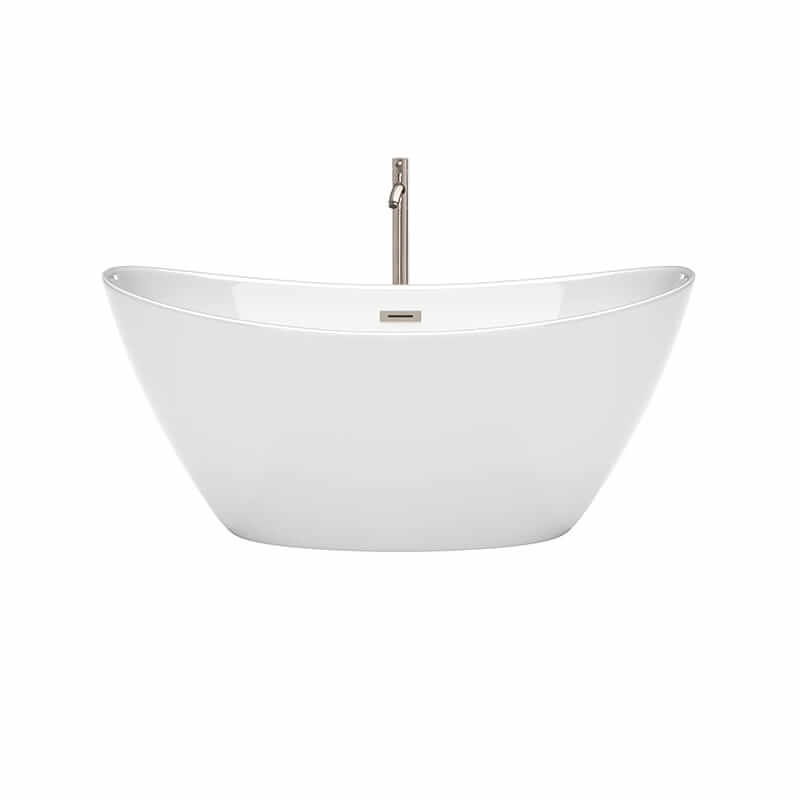 Dorrit 60 Inch Freestanding Acrylic White Bathtub With Brushed Nickel Trim Front View