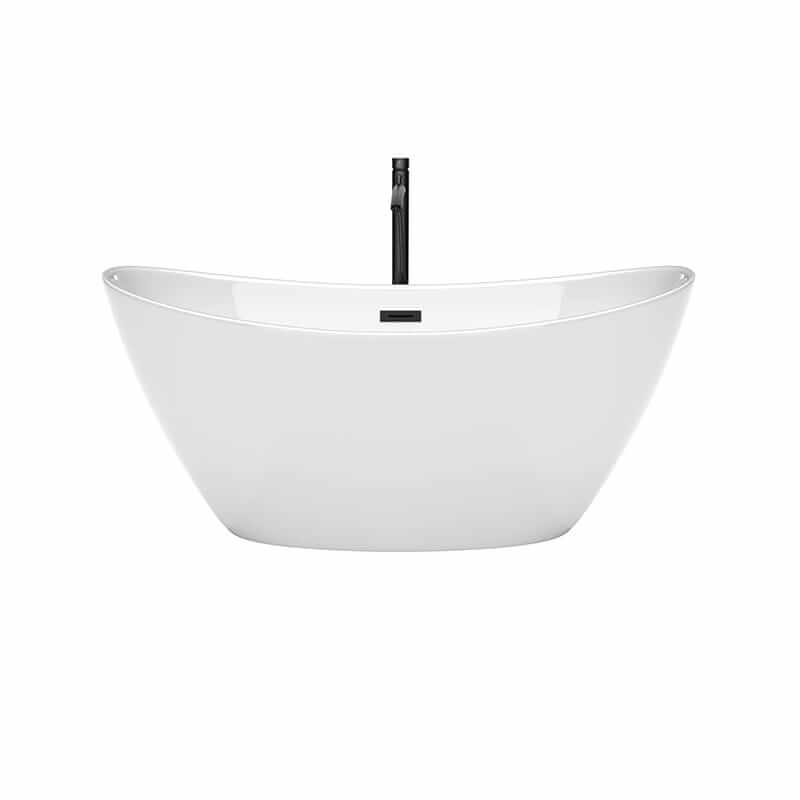 Dorrit 60 Inch Freestanding Acrylic White Bathtub With Matte Black Trim Front View