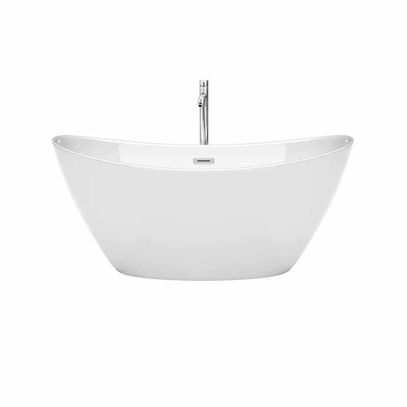 Dorrit 60 Inch Freestanding Acrylic White Bathtub With With Polished Chrome Trim Front View