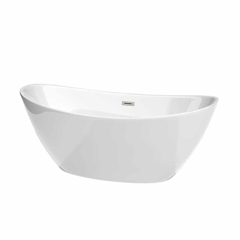 Dorrit 66" Freestanding Acrylic White Bathtub With Brushed Nickel Trim No Faucet Top Front View