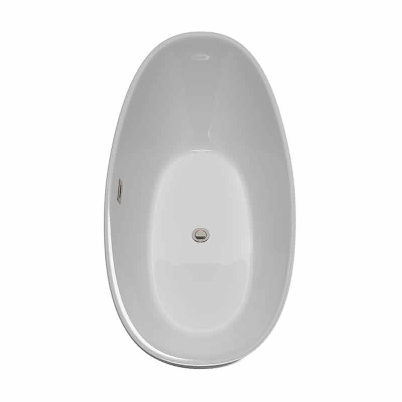 Dorrit 66" Freestanding Acrylic White Bathtub With Brushed Nickel Trim Top Side View