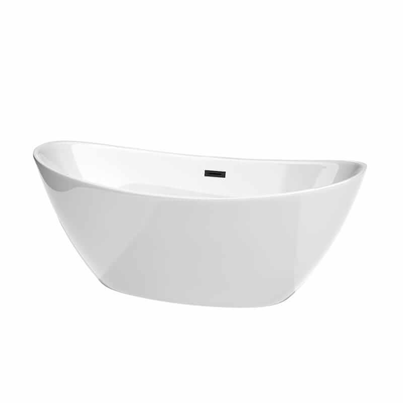 Dorrit 66" Freestanding Acrylic White Bathtub With Matte Black Trim No Faucet Top Front View