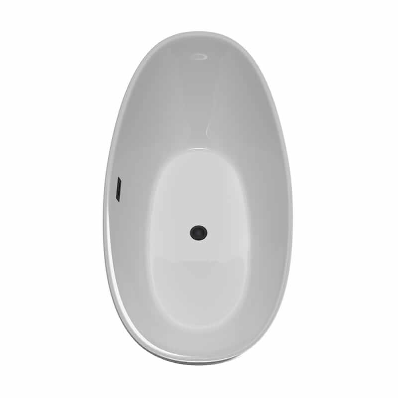 Dorrit 66" Freestanding Acrylic White Bathtub With Matte Black Trim Top Side View