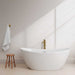 Dorrit 66" Freestanding Acrylic White Bathtub With Polished Chrome Trim and Brushed Gold Faucet Front View Lifestyle