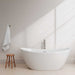 Dorrit 66" Freestanding Acrylic White Bathtub With Shiny White Trim and Brushed Nickel Faucet Front View Lifestyle