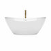 Dorrit 66 Inch Freestanding Acrylic Bathtub With Shiny White Trim and Brushed Gold Faucet Front View