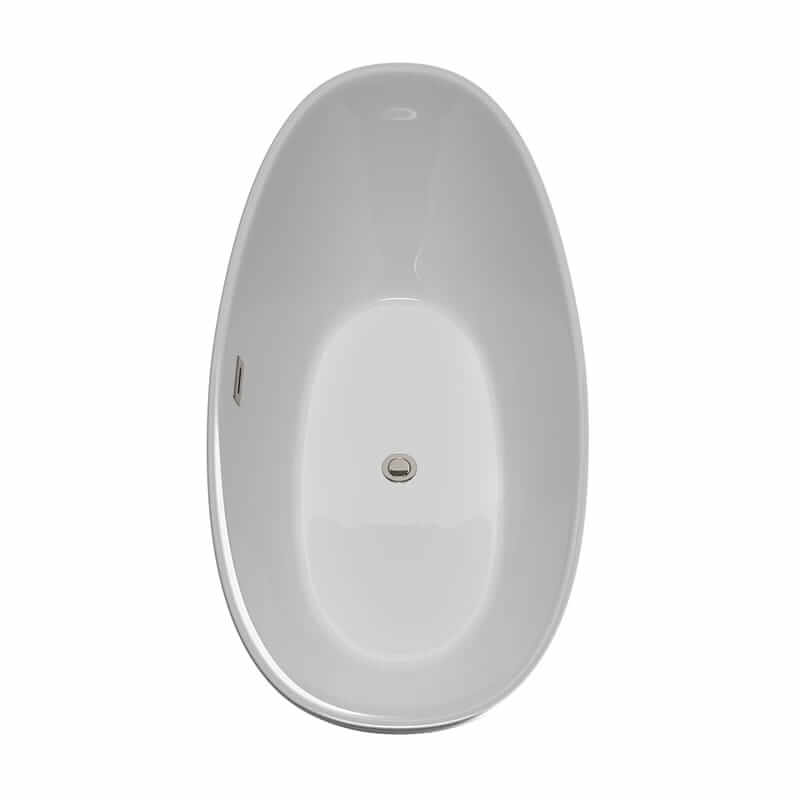Dorrit 66 Inch Freestanding Acrylic White Bathtub With Brushed Nickel Trim No Faucet Top View