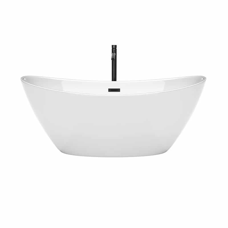 Dorrit 66 Inch Freestanding Acrylic White Bathtub With Matte Black Trim Front View