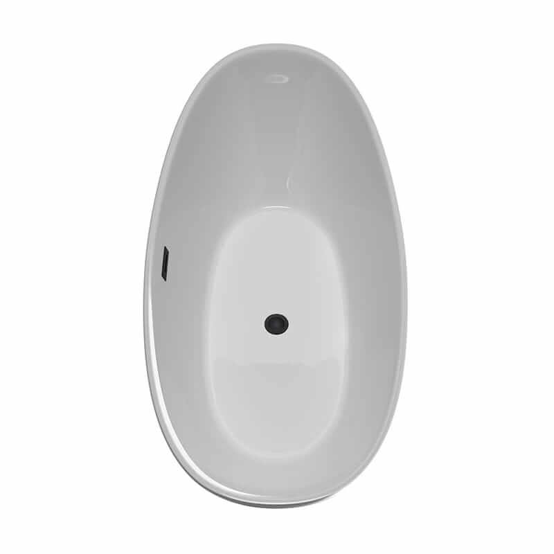 Dorrit 66 Inch Freestanding Acrylic White Bathtub With Matte Black Trim No Faucet Top View