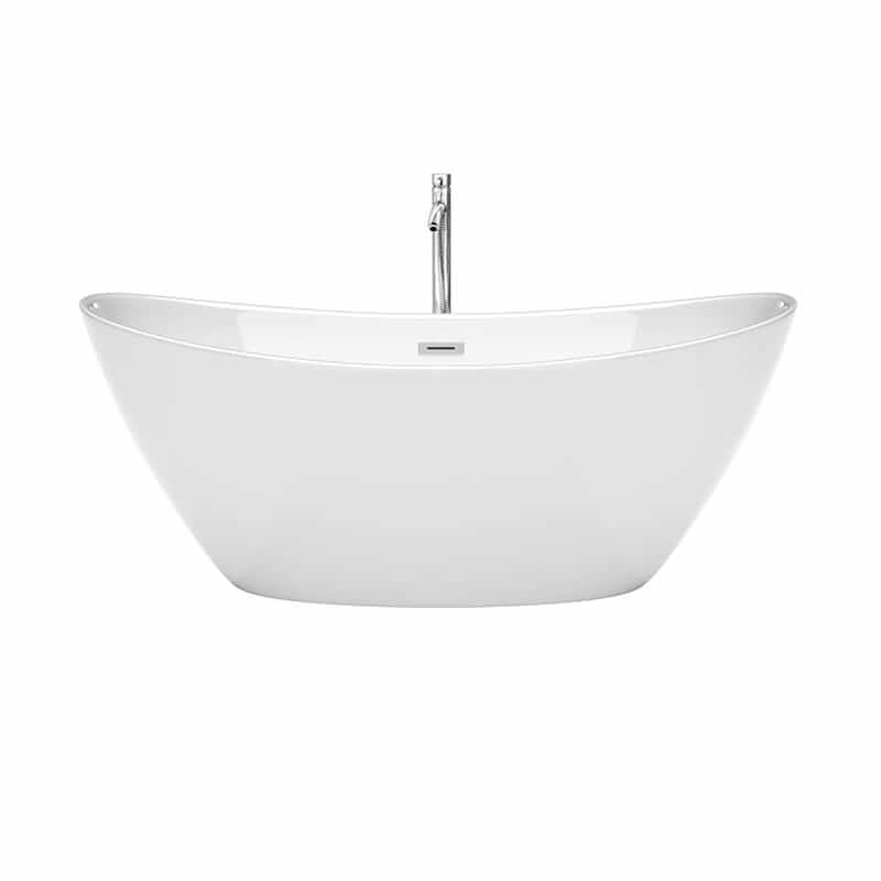 Dorrit 66 Inch Freestanding Acrylic White Bathtub With Polished Chrome Trim Front View
