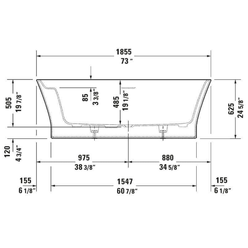 duravit cape cod bathtub front dimension