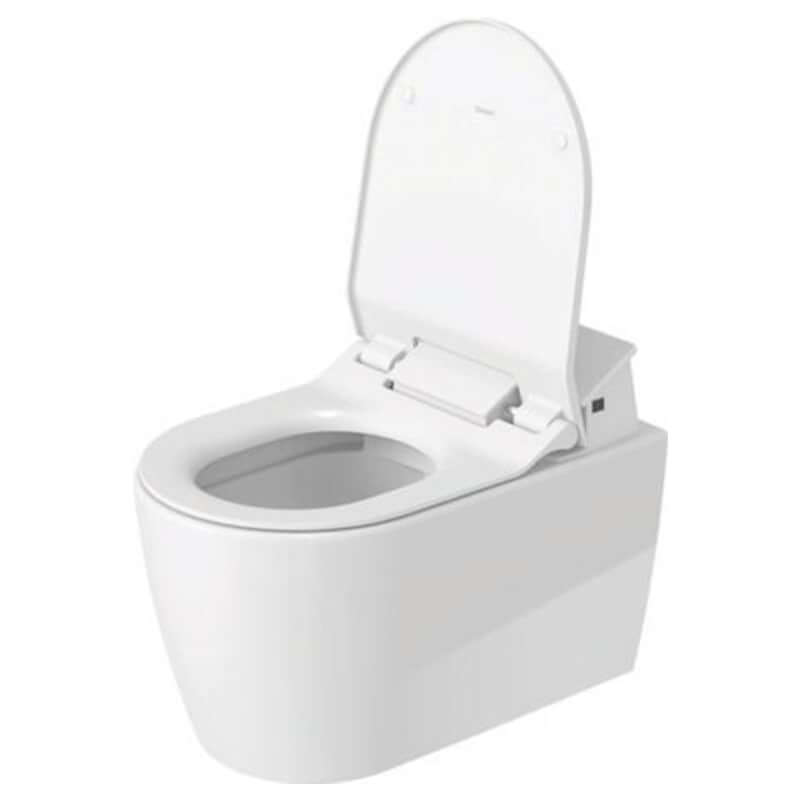 duravit sensowash slim shower toilet seat corner view open lid with toilet