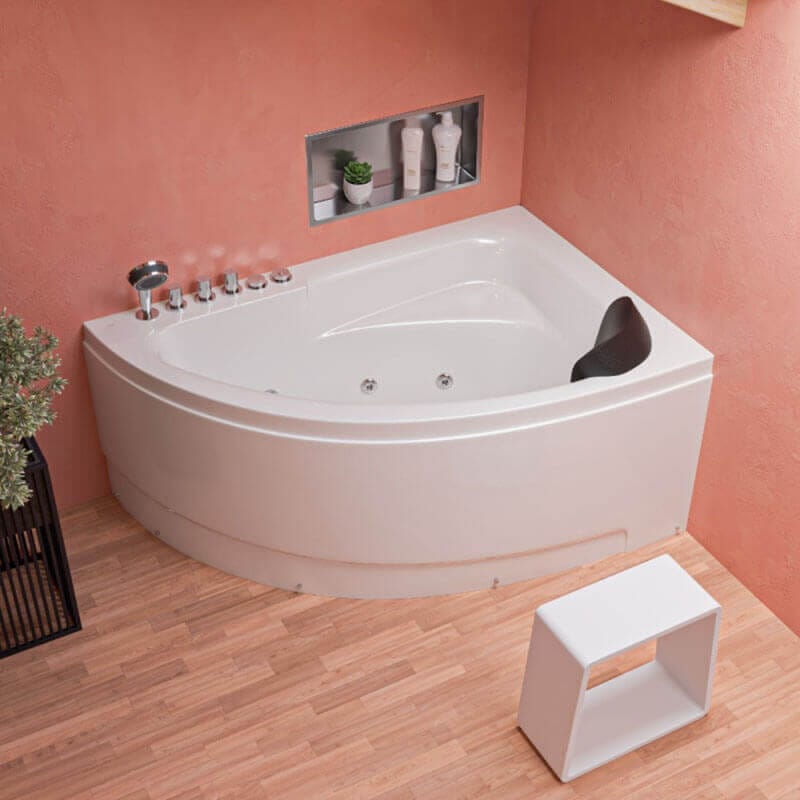 EAGO AM161-L 59 Single Person Corner White Acrylic Whirlpool Bathtub Front View