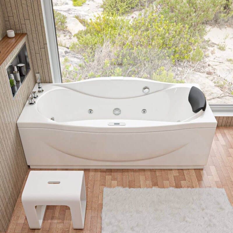 EAGO AM189ETL-L 6 ft Right Drain Acrylic White Whirlpool Bathtub with Fixtures Side View