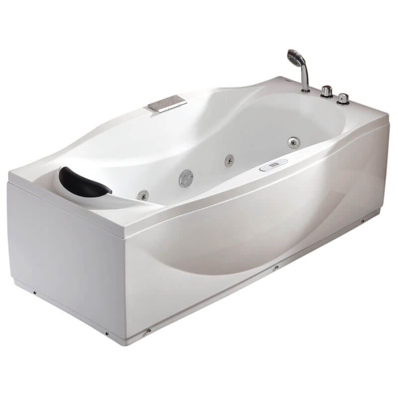 EAGO AM189ETL-R 6 ft Left Drain Acrylic White Whirlpool Bathtub with Fixtures Corner View in White Background