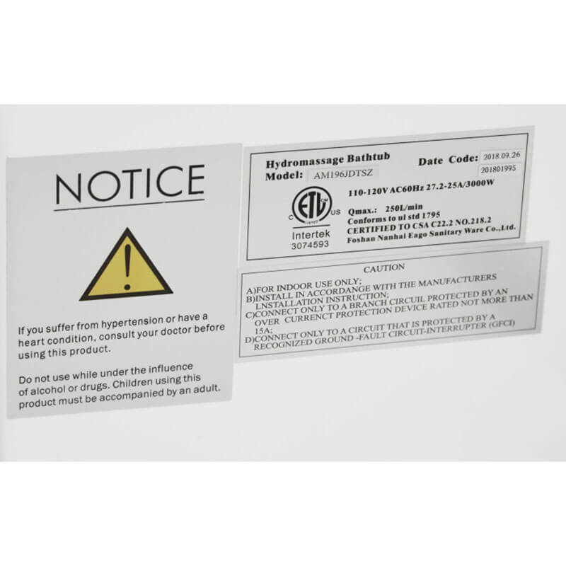 EAGO AM189ETL-R 6 ft Left Drain Acrylic White Whirlpool Bathtub with Fixtures Hydromassage Bathtub Specs