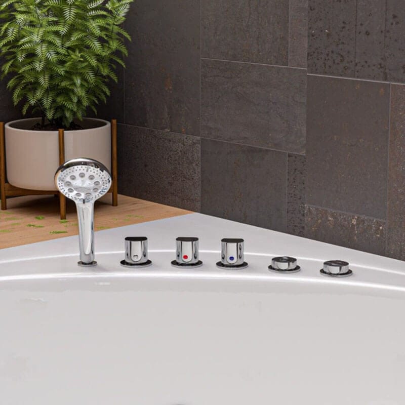 EAGO AM200 5' Rounded Modern Double Seat Corner Whirlpool Bathtub with Fixtures Handheld Showerhead