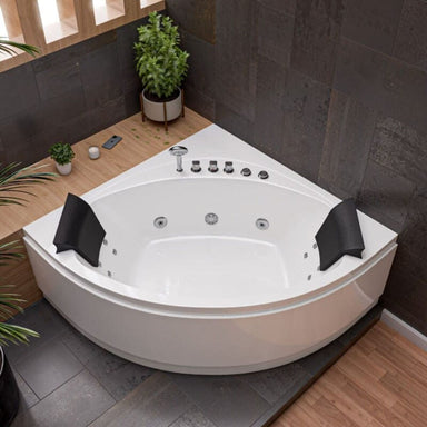 EAGO AM200 5' Rounded Modern Double Seat Corner Whirlpool Bathtub with Fixtures Triangular Footprint