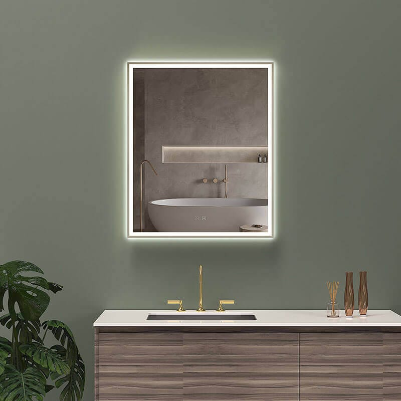 Eden Led Mirror Brushed Bronze Front View Bathroom Set Up