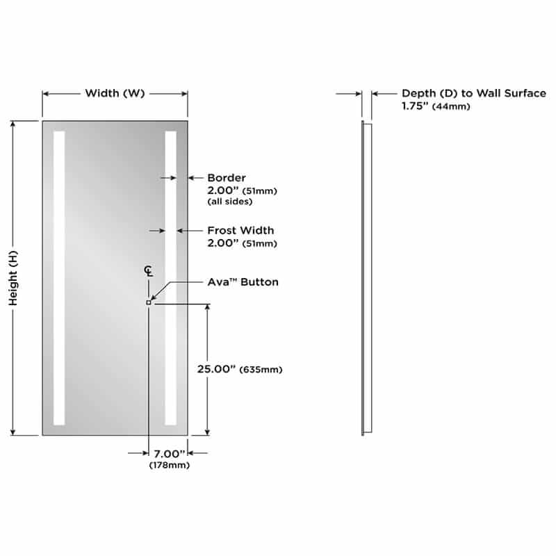 Electric Mirror Fusion Lighted Wardrobe Mirror Technical Drawings