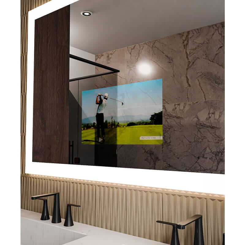 Electric Mirror Silhouette Led Lighted Mirror TV Corner View Facing Left Up Close