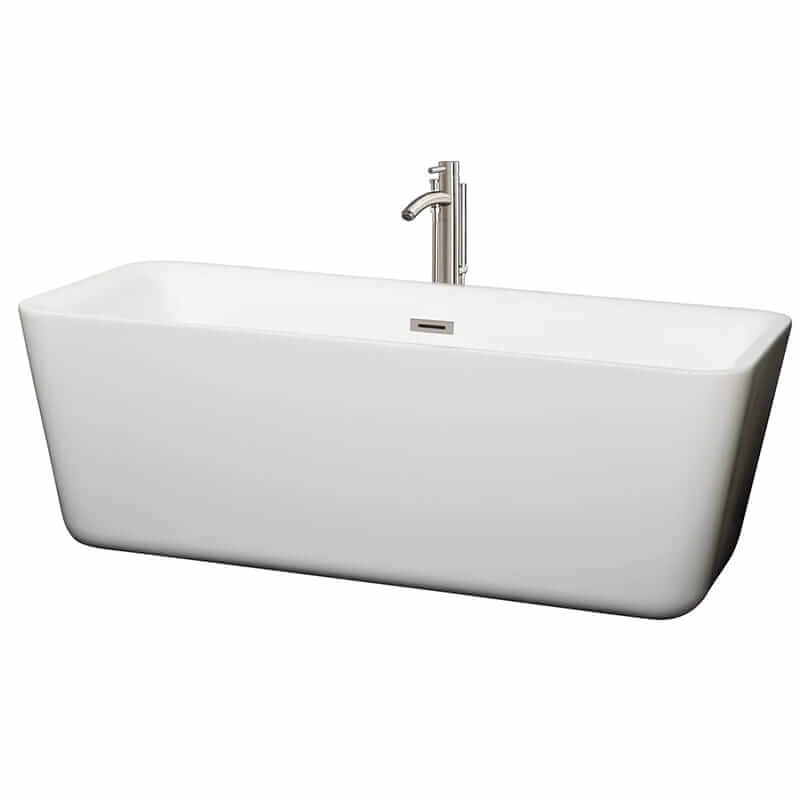 Emily 69" Freestanding Acrylic Bathtub With Brushed Nickel Trim Top Front View
