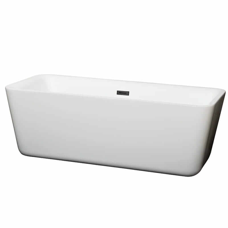 Emily 69" Freestanding Acrylic White Bathtub With Matte Black Trim No Faucet Top Front View