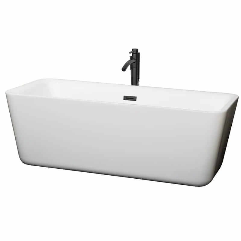 Emily 69" Freestanding Acrylic White Bathtub With Matte Black Trim Top Front View