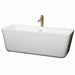 Emily 69" Freestanding Acrylic White Bathtub With Shiny White Trim and Brushed Gold Faucet Top Front View